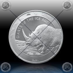 1oz GHANA 5 Cedis 2021 "Ice Age - Woolly Rhinoceros" BU